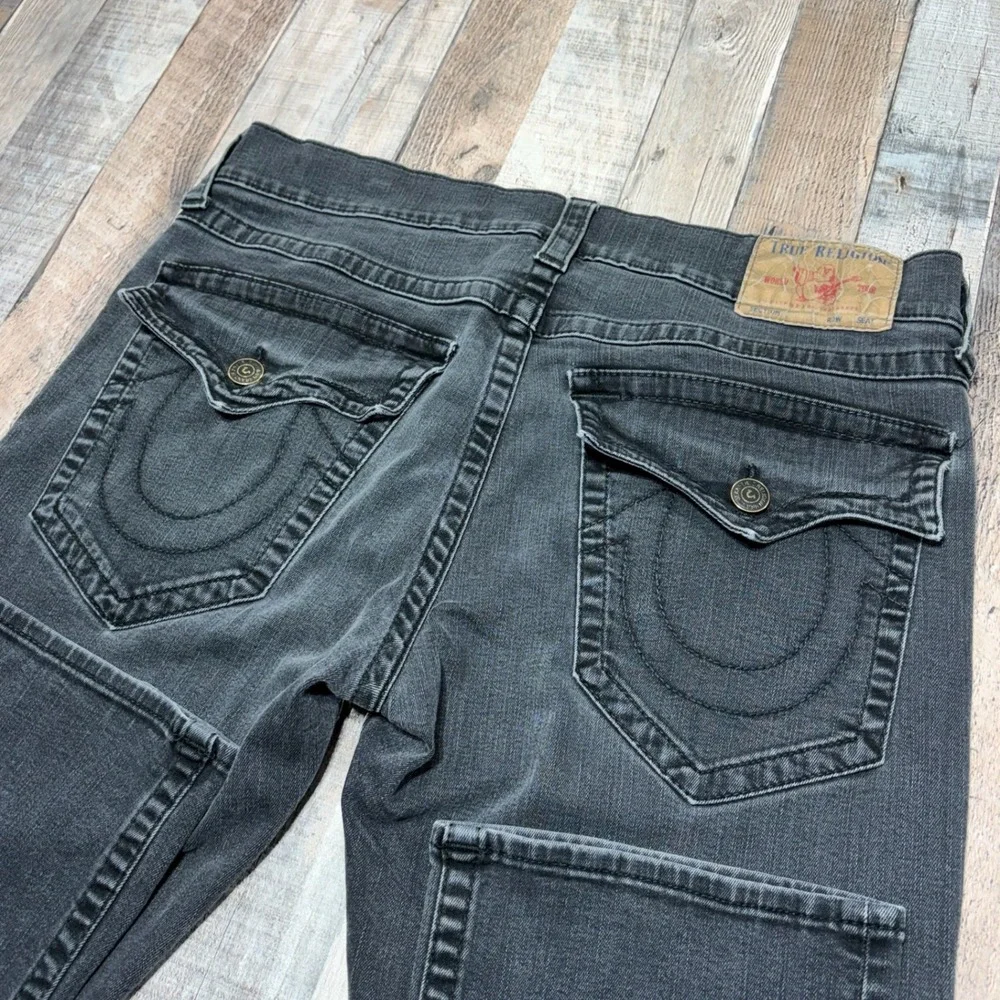 True Religion Ricky Jeans Mens 36 Faded Black Relaxed Straight Flap Pocket Y2K